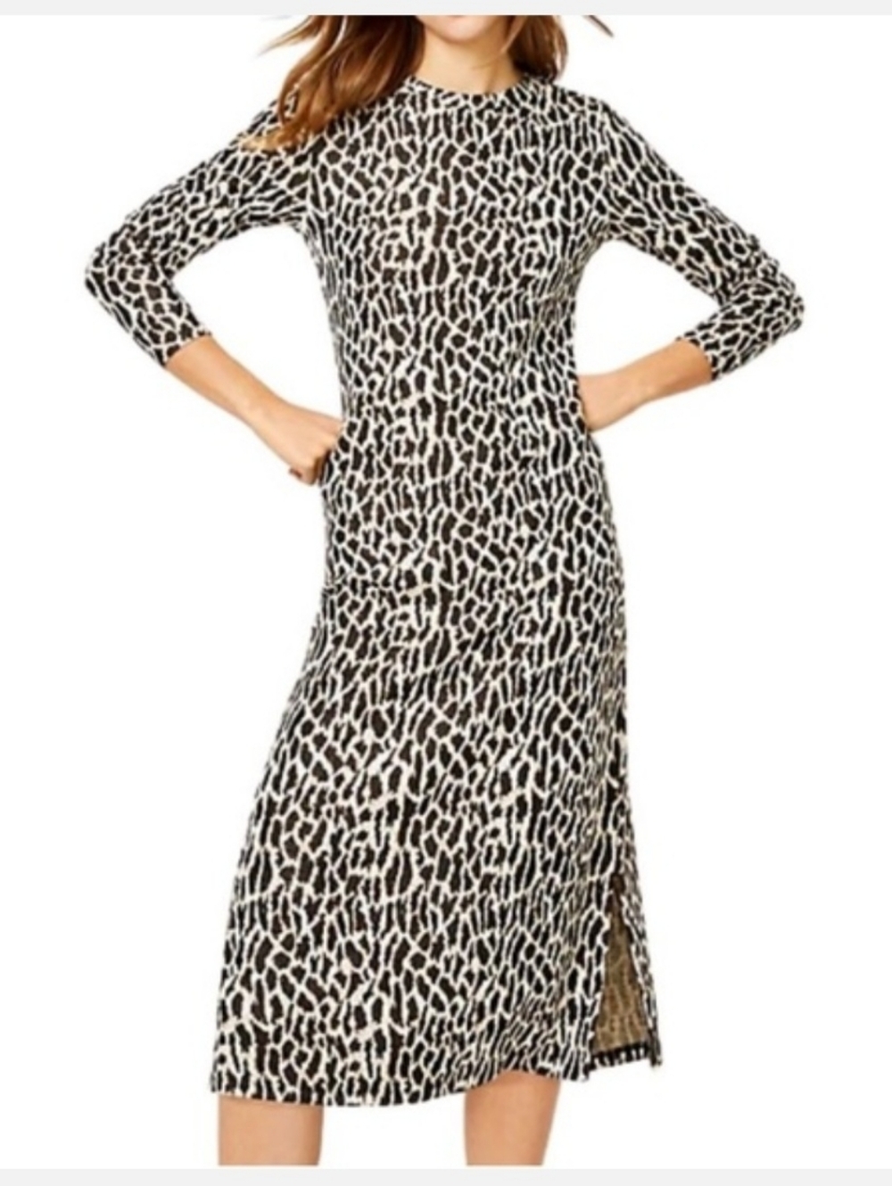 LOFT Leopard Animal Print Long Sleeve Midi Sweater Dress